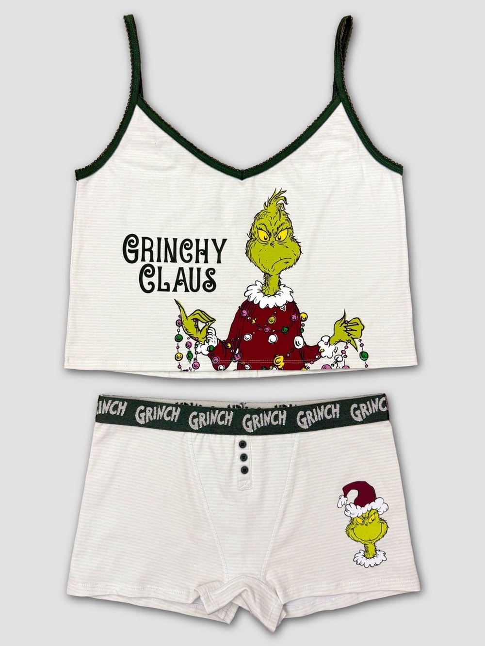 THE GRINCH “GRINCHY CLAUS” CAMI SET - GREEN VARIOUS SIZES (NEW WITH TAGS) A19